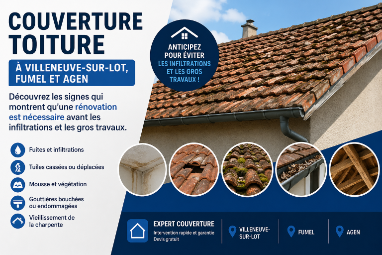 🏠 Couverture toiture à Villeneuve-sur-Lot, Fumel et Agen : comment savoir s’il faut rénover avant la fuite ?